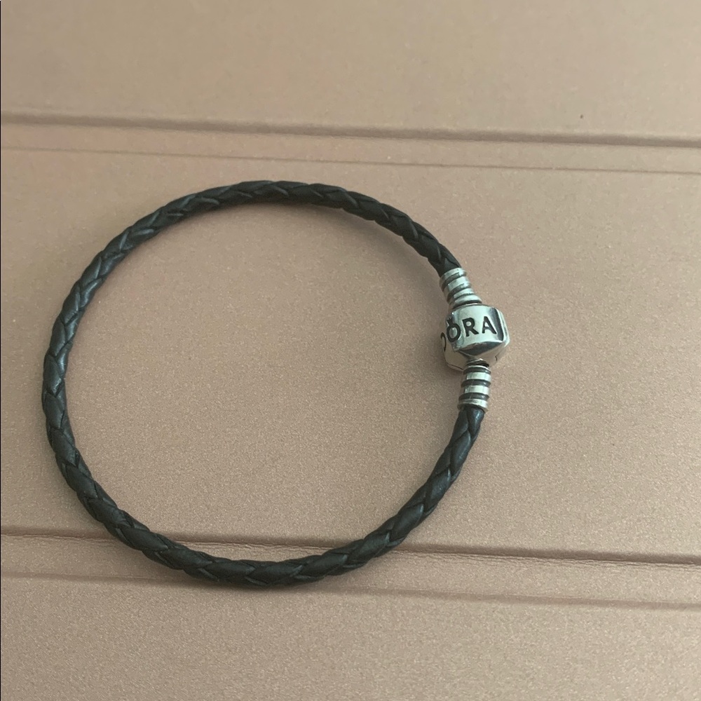 Pandora Black Braided Bracelet with Silver Clip 7.5 inch